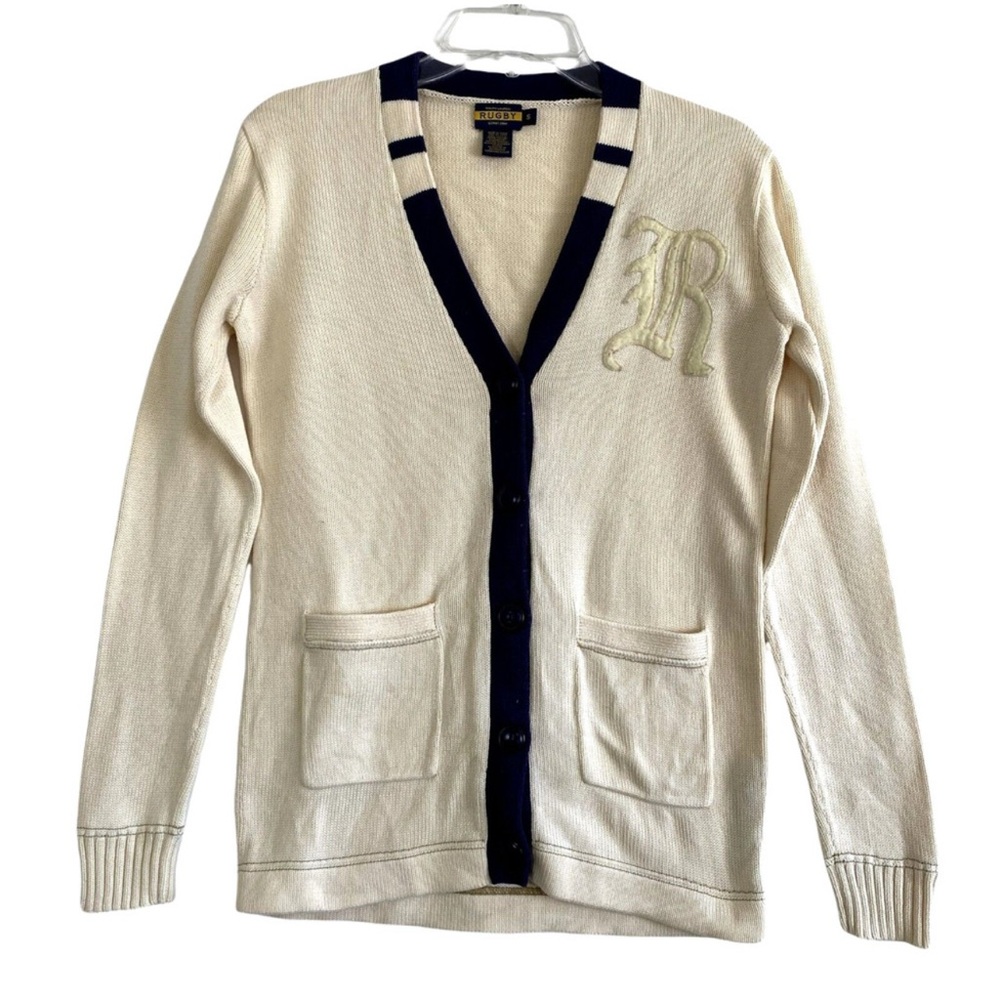 Cream Cardigan with Navy Accents